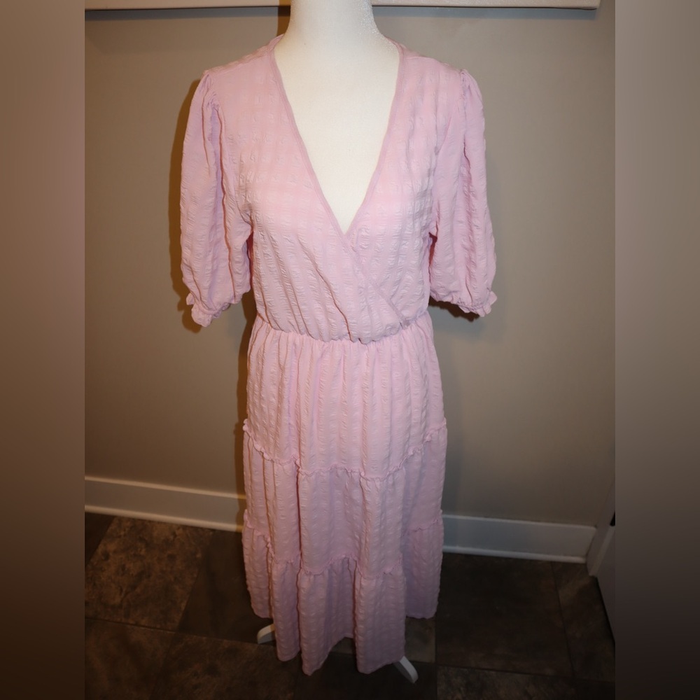 Pink Maxi Tiered Dress Women’s Long Flowy Summer Boho Cottagecore Size Medium